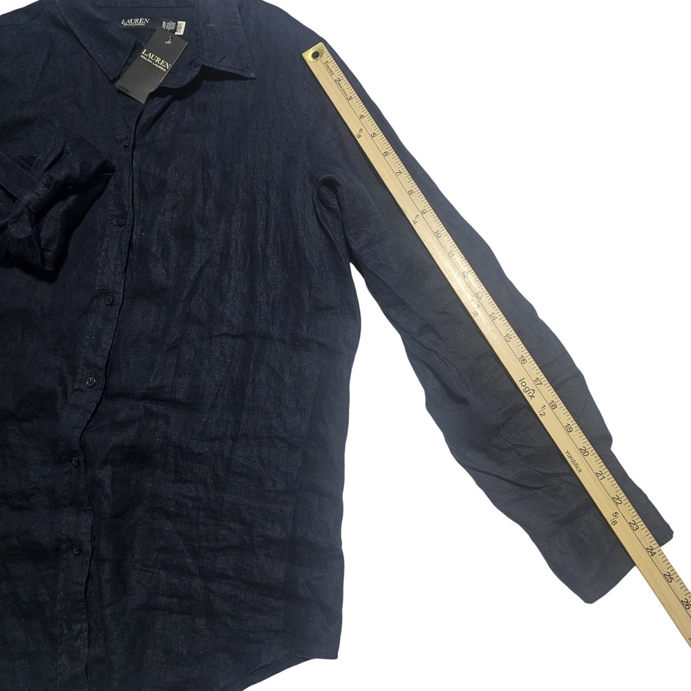 Lauren Ralph Lauren Relaxed Fit 100% Linen Roll Tab Sleeves Shirt Navy Women XL - Picture 13 of 13